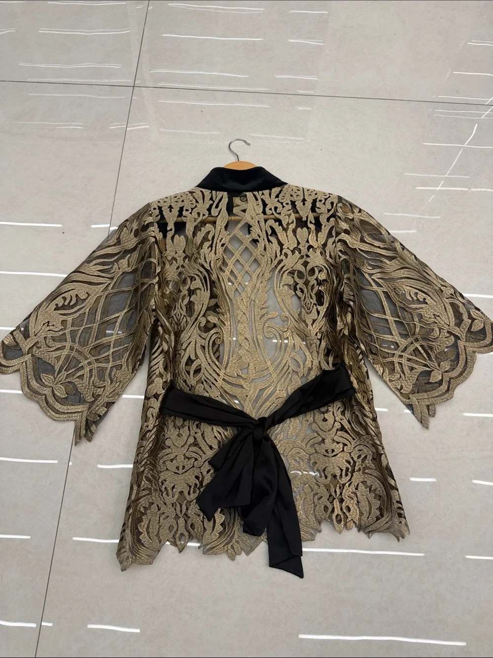 Embellished Lace Overlay Women’s Top in Gold - Picture 4 of 4
